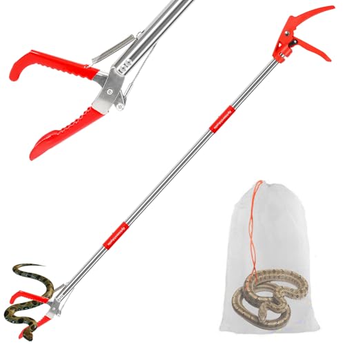 Incycall Optimierter 127 cm Schlangenhaken mit Schloss – Faltbarer Schlangengreifer mit breiter Zange, aus Edelstahl, Langer Reichweite, für sicheres Handling – Ideal für Reptilien von Incycall