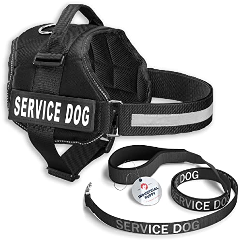 Industrial Puppy Service-Hundeweste mit Klettverschluss und passender Hundeleine-Set – Geschirre von XXS bis XXL – Service Hundegeschirr mit reflektierendem Patch und bequemem Mesh-Design von Industrial Puppy