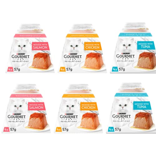 Gourmet Revelations enthält Nassfutter für Katzen in Soßenmousse mit Lachsmousse mit Huhn & Mousse mit Thunfisch (6 x 4er Pack 57 g, insgesamt 24 Hülsen), gebündelt mit Make Your Own Kitty Play von Infinite Emblems