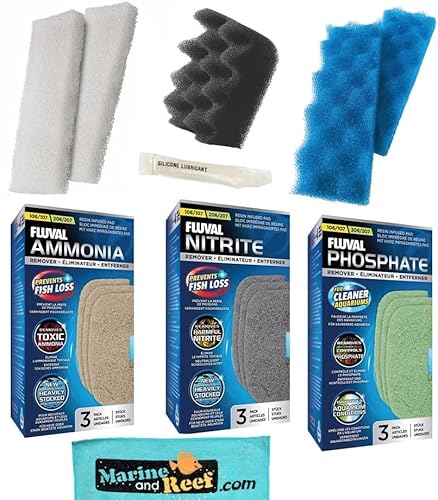 Inland Seas Fluval 6er Bundle Ersatzmedien für Aquariumfilter 206/207: alle drei Bio-Schaum, Ammoniakentferner, Phosphatentferner & Nitritentferner + Handtuch & Fett von Inland Seas