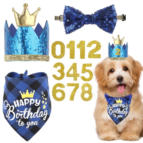 Hund Geburtstag Hut Bandana, Hund Geburtstagskrone Mit Zahlen Fliege Katze Geburtstag Hut Hund Party Hut Hund Geburtstag Dekorationen Hund Geburtstag Outfit Für Hund Geburtstag Party Zubehör, Blau von InnoHHustle