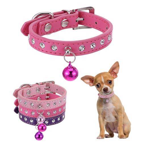 Hundehalsband mit Glöckchen, verstellbar, Teetasse, Hundehalsband, für kleine Hunde, 0,95 cm breit, Größe XS, Rosa, 3 Stück von InnoHHustle