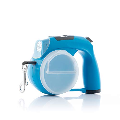 InnovaGoods - Ausziehbare Hundeleine 6 in 1, Multifunktion mit LED-Licht und Wasserspender, für Hunde bis 35 kg, Polyester, Blau, 1 Stück von InnovaGoods