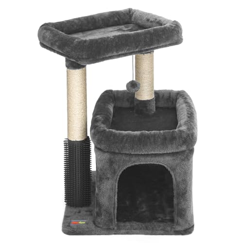 Innsfurr Kleiner Katzenbaum für Indoor-Katzen, Katzenkratzbaum mit Katzenhütte Katzenturm für mehrere Katzen, Plüsch gemütliche Sitzstange | Katzenmassagebürste | Aktivität hängende Pompons für von Innsfurr