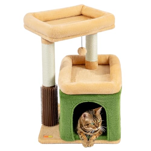 Innsfurr Kleiner Katzenbaum für Indoor-Katzen, Katzenkratzbaum mit Katzenhütte Katzenturm für mehrere Katzen, Plüsch gemütliche Sitzstange | Katzenmassagebürste | Aktivität hängende Pompons für von Innsfurr