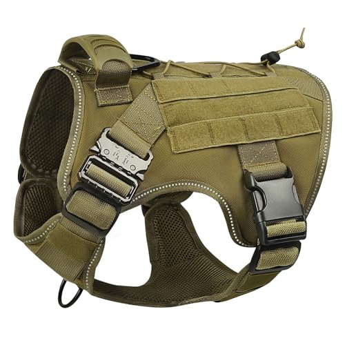 Inscrip Hundegeschirr, Nylon Militärisches taktisches Hundegeschirr, Haustier Hundegeschirr Weste, Taktisches Hundegeschirr, Sicherheitsgeschirr mit Tragegriff für kleine Mitte Hunde (Khaki, L) von Inscrip