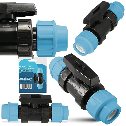 Instalguru PE-Rohr Absperrhahn Kugelhahn PN16 32x32 mm Wassersysteme Garden Bewässerung Pe-Absperrventil Wasserregelventil Bewässerungsrohr-Kupplung PE-Schläuchen von Instalguru