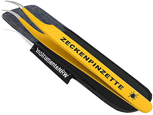 InstrumenteNrw Premium Zeckenpinzette Zeckenzange Edelstahl Zecken Pinzette Hunde Katzen rostfreier Qualitätsstahl (Gelb + Etui) von InstrumenteNrw