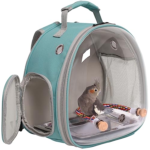 Reiserucksack für kleine Vögel, Käfig, Rucksack zum Transportieren, Rucksackträger mit Metalltablett, Ständer, Sitzstange für Sittiche, Nymphensittiche, Wellensittiche, Tierarzt, Buchtasche, Grün von Interfashioner