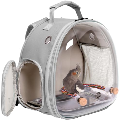 Reiserucksack für kleine Vögel, Käfig, Rucksack zum Transportieren, Rucksackträger mit Metalltablett, Ständer, Sitzstange für Sittiche, Nymphensittiche, Wellensittiche, Tierarzt, Tragetasche, von Interfashioner