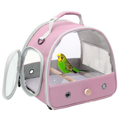 Interfashioner® Vogelträger, tragbare Vogeltrage für Papageien, Sittiche, Wellensittiche, kleine Vögel mit weicher Matte und Holzstange (Rosa) von Interfashioner