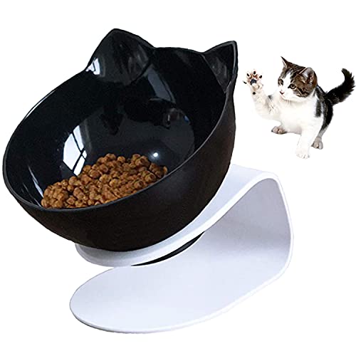 Futternäpfe Katzenfutter, Kreative rutschfeste Basis Doppelschüssel Hundenapf Katzennapf für Futter Wasser für Katze Welpe Hamster Kaninchen Kleine Tiere (1 Black) von Interior Pro