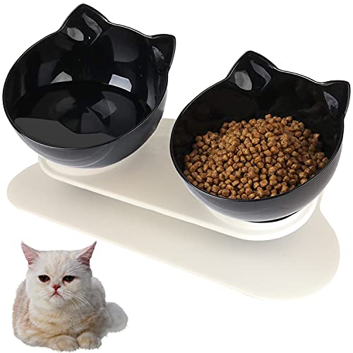 Futternäpfe Katzenfutter, Kreative rutschfeste Basis Doppelschüssel Hundenapf Katzennapf für Futter Wasser für Katze Welpe Hamster Kaninchen Kleine Tiere (Black-Black) von Interior Pro