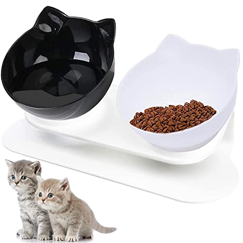 Futternäpfe Katzenfutter, Kreative rutschfeste Basis Doppelschüssel Hundenapf Katzennapf für Futter Wasser für Katze Welpe Hamster Kaninchen Kleine Tiere (Black-White) von Interior Pro