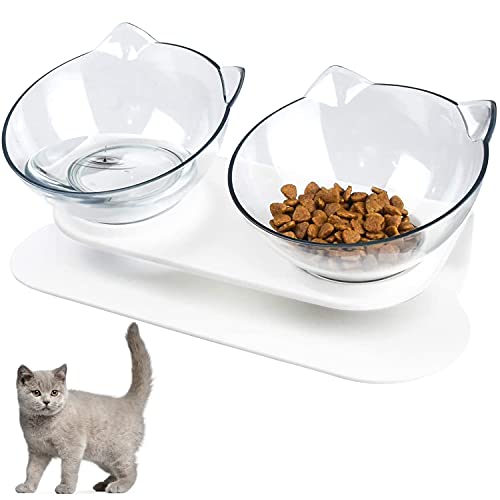 Futternäpfe Katzenfutter, Kreative rutschfeste Basis Doppelschüssel Hundenapf Katzennapf für Futter Wasser für Katze Welpe Hamster Kaninchen Kleine Tiere (Clear-Clear) von Interior Pro