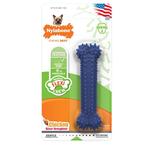 Nylabone, mässiger dentaler Kauknochen für Hunde, flexibler Kauknochen, Hühnergeschmack, extra klein, geeignet für Hunde bis zu 7 kg von Nylabone