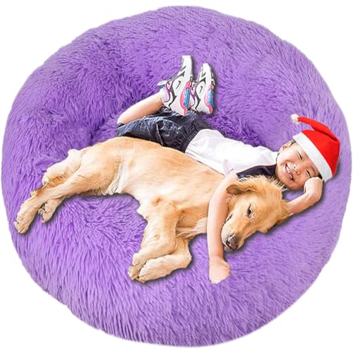 Intohou Flauschiges Donut-Hundebett, Anti-Angst, beruhigend, Plüsch-Hunde, rundes Kissen für Haustiere, Ø 50 cm, Violett von Intohou