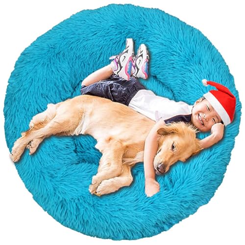 Intohou Flauschiges Donut-Hundebett, Anti-Angst, beruhigend, Plüsch-Hunde, rundes Kissen für Haustiere, Ø 60 cm, Blau von Intohou