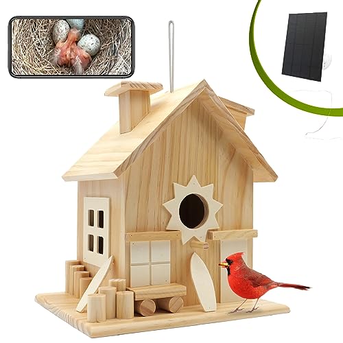 Intoo Lifes Solar Vogelhaus Kamera - Vogelhaus mit Kamera zum Aufhängen außen Holz:1080p HD Kabellose Vogelhauskamera für draußen - Dekorative Vogelhaus Box Kamera Geschenk für Bluebird Cardinal von Intoo Lifes