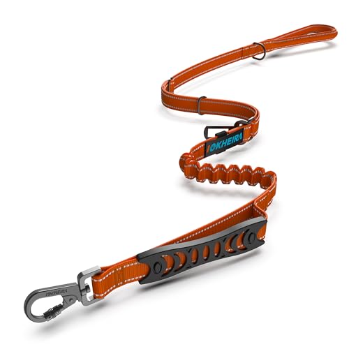 Iokheira Hundeleine, Verstellbare 1/1.5m Leine für Hunde mit stabilem Karabinerhaken,Bequemen Gepolsterte Griff und Reflektierende Fäden,Bungee Führleine mit Verkehrssteuergriff (Orange) von IOKHEIRA