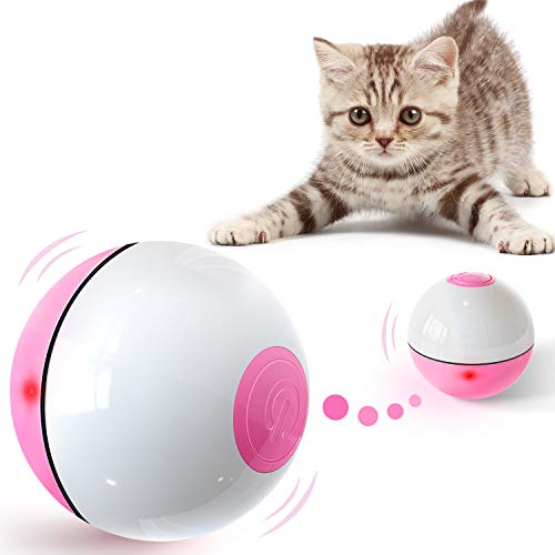 IOKHEIRA Katzenball mit LED-Licht, Elektrisch Zwei-Farben Katzenspielzeug Ball interaktives Spielzeug f¨¹r Katzen, selbstdrehender 360-Grad-Ball, wiederaufladbares interaktives Ball (Rosa) von IOKHEIRA