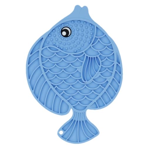 Fish Shaped Pet Feeding Pad, Soft Silicone Feeding Mat, Non Slip Cat Treat Dispenser, Pet Slow Feeding Enrichment Mat 9.84x6.89 for Dogs, Cats, Pets (Blue, Purple, Yellow) von Iouyjiu