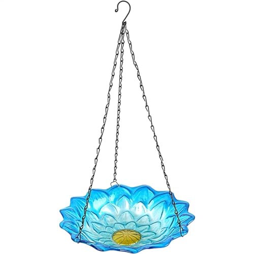 Hanging Glass Bird Bath, Decorative Flower Birdbath Bowl, Large Feeder Tray with Fresh Water or Birdseed for Outdoor Garden, Backyard, and Patio, 10.63x19.69 Inches von Iouyjiu