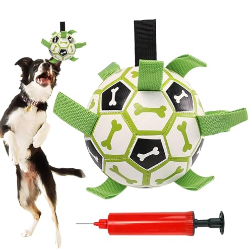 Iouyjiu Dog Soccer Ball, Tug of War Dog Football with GrabTabs, Indestructible Water Toy for Puppies, Outdoor Pet Yard Game and Boredom Buster, 15x15x15cm Green Black von Iouyjiu