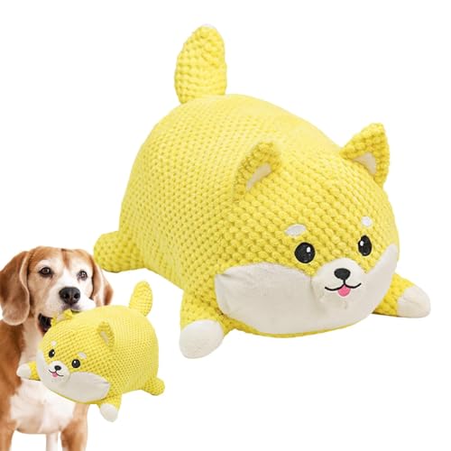 Iouyjiu Dog Squeaky Toys, Calming Chew Toys, Interactive Dog Training, Durabless Dogs Shaped Toy, Stimulating Boredom Relief for Aggressive Chewers, 30 x 24 x 19 cm Yellow White von Iouyjiu