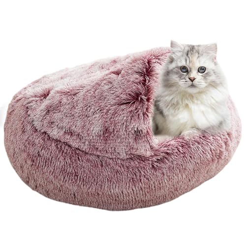 Katzenbett Mit Kapuze, Bequemes Haustierbett, Weiches Plüsch-Katzenbett, Warme Katzenbetten Für Den Innenbereich Mit Bequemem Und Weichem Plüsch-Design Für Innenkatzen Zum Kuscheln Und Schlafen von Iouyjiu