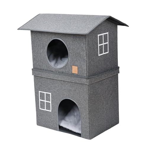 Katzenhaus, zusammenklappbar, 2 Schichten, Katzenhäuser, Indoor Cat Beds, Quick & Easy Assembly Cat House, halbgeschlossenes Haustierhaus, kaltes Wetter-Katzenhaus, Katzenhaus mit Tür für Katzen, von Iouyjiu