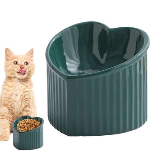 Pet Food Bowls, Ceramic Inclined Pet Water Bowl, Elevated Porcelain Pet Feeder Bowl, Pet Bowls, Raised Cat Feeding Bowl for Medium and Small Pets (Green, Pink, Light Green, White) von Iouyjiu