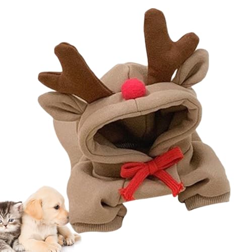 Rendeer Hunde-Outfit, Puppy Hoodie Mantel, Hunde-Outfit mit Antlers Hat, Winter Warm Dog Jumpsuit, Small Dog Winter Jacket, Reindeer Antler Dog Hoodie für Holiday Party von Iouyjiu