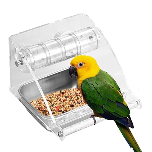 Vogelfeeder, Käfig für Feeding Bowl, abnehmbar und leicht zu reinigen, multifunktionales Design Parakeet Feeder, Lovebird Dish für kleine Haustiervögel, 14 x 12 x 14 cm von Iouyjiu