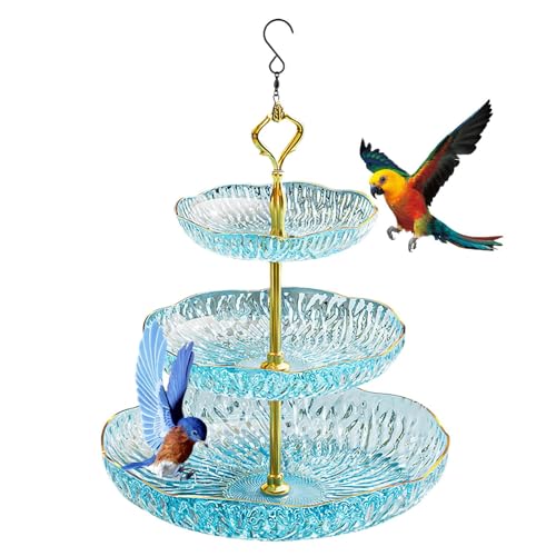 Vogeltränke, 3-Tier Outdoor Feeder Tray, S-Schnaped Hook Design, nachhaltiges Wasser und Lebensmittel für Garten, Terrasse, Backyard, 24 x 45 cm, Weiß / Rot / Blau von Iouyjiu