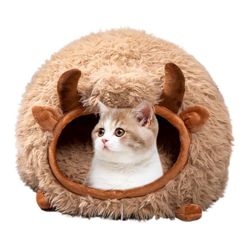 Winter-Katzenbett für Katzen | Einzigartiges Yak-Shaped Cozy Nest mit halbgeschlossenem Cover | Vielseitiges Indoor/Outdoor Dog Tent Bed für Katzen und kleine Haustiere von Iouyjiu