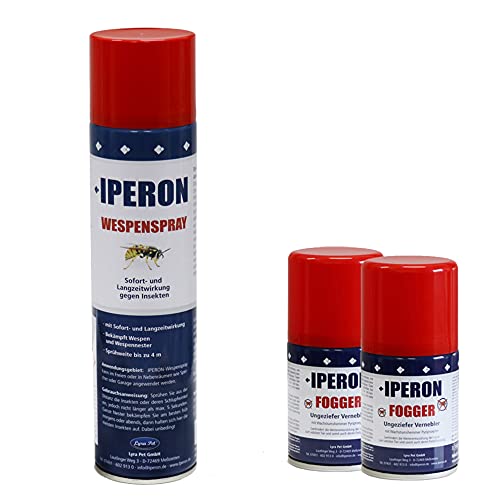 Iperon® 200 ml Fogger + 400 ml Wespenspray im Set Ungeziefervernebler für 2 Räume à 30 m² mit Sofort- und Langzeitwirkung Insektenschutz Parasiten Flöhe Abwehrspray gegen Wespen + Zeckenhaken von Iperon