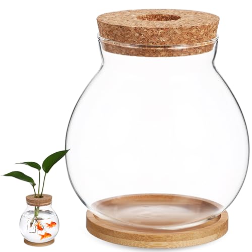 Transparente Tisch-Fischschale mit Deckel, kleiner Glastisch mit Holzdeckel, Betta-Aquarium, Pflanze, Terrarium, Vase für Zuhause, Büro, Dekoration, Kaffee von Ipetboom