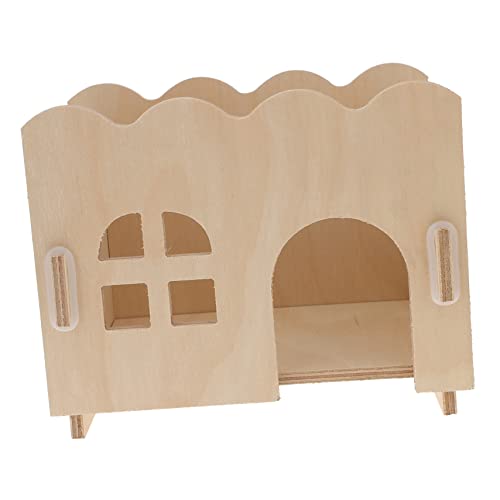 Ipetboom 1pc Einfaches Hamsterhaus Aus Holz Hamsterunterschlupf Spielzeug für Hamsterkäfig Weißes Vierblatt-fensterdesign von Ipetboom