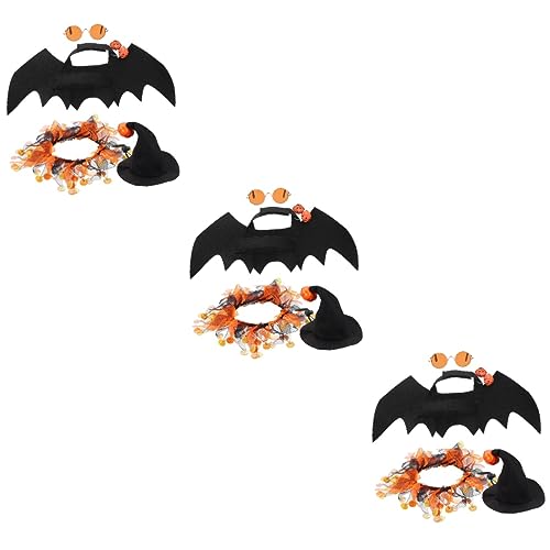 Ipetboom 3 Sätze Halloween-Hut Fledermausflügel Halloween-Hund-hexen-umhang Teufelshunde Hundefledermaus Kostüm Hexenkostüm Für Haustiere Halloween-welpenhut Polyester Kürbis Vampir von Ipetboom