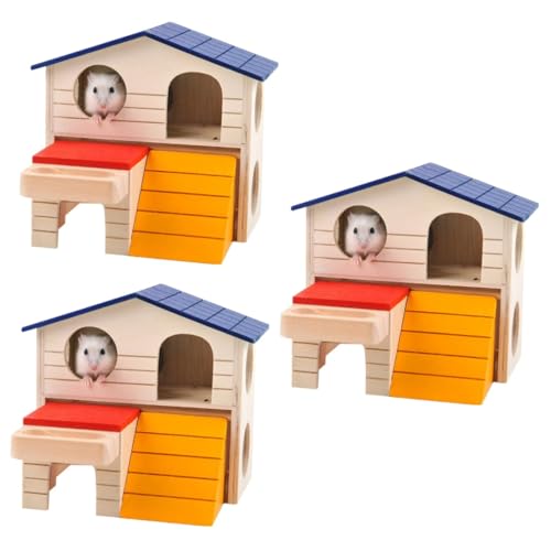 Ipetboom 3St Hamsterhaus Mini-Spielzeug Haustierzubehör Kaninchenspielzeug Hasenspielzeug Chinchillakäfig Hamstervilla aus Holz groß Eichhörnchen Käfig Lebensmittel Meerschweinchen hölzern von Ipetboom