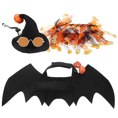 Ipetboom 4 Sätze Halloween-Hut Hund Zaubererhut Fledermaus Kostüm Teufelshunde Flügel Der Hundefledermaus Halloween-Hund Kostüm Für Katzen Fledermausflügel Empfindlich Hündchen Polyester von Ipetboom