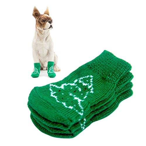 Ipetboom Weihnachtskostü Für Haustiere Weihnachtshundesocken rutschfeste Baumwollsocken Pfotenschützer Stricksocken Haustier Welpe Katze - Grün (Größe L) Hundesocken Für Drinnen von Ipetboom