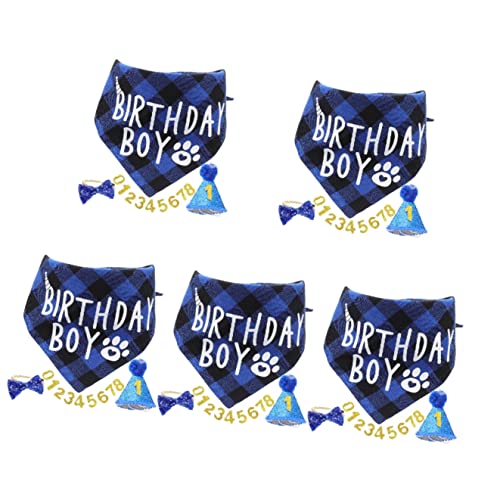 Ipetboom 5 Sets Junge Hund Dekorationen Hund Bandanas Junge Haustier Geburtstag Schal Atmungsaktive Hund Outfit von Ipetboom