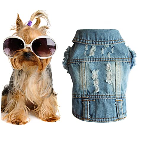 Ipetboom Hundejacke Hundeweste in Denim-Optik Haustierbekleidung Hundeweste Für Welpen Knopfverschluss von Ipetboom