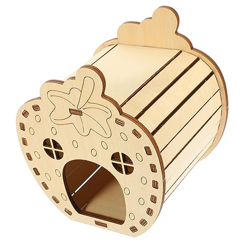 Ipetboom Spielzeuge Hamsterversteck Kaninchenversteck Hamsterholztunnel Zwergenhaus Hamsterhaus Aus Holz Hamsterschlafhaus Hasenhaus Aus Holz Kleines Haustier Hölzern Puzzle Erdbeerdekor von Ipetboom