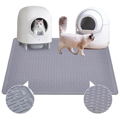 Iptienda Katzenklo Matte, 86x56cm Silikon Katzenstreu Matte rutschfest, Katzenklo Unterleger Katzenmatte Wasserdicht Anti-Urin, Katzentoilette Matte Leicht zu Reinigen (Grau) von Iptienda