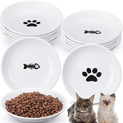 Irenare 10 Stück Keramik-Katzennäpfe für Futter, niedliche Katzenschalen, flache Katzenteller für Kätzchen, kleine Tiere, Schnurrhaar, Müdigkeit, Indoor-Katzen, 15.2 cm (einfaches Muster) von Irenare