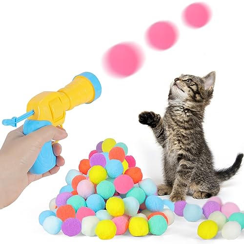 Irikdescia® Katzenball, Plüsch Ball Werfer, mit 80 leisen Plüsch Bällen, Interaktives Spielzeug, Perfekt zum Spielen im Innenbereich, für Interaktion mit Haustieren(gelb blau) von Irikdescia