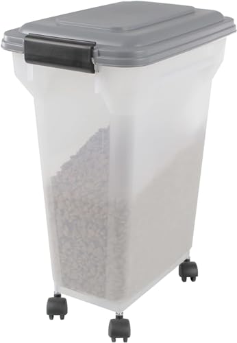 Iris Ohyama Hundefutter Aufbewahrung mit Rollen, 20L/7.5kg, Grau, Luftdichte Futterbox, Trockenfutter, Futterbehälter, Für Hunde, Katzen, Tierfutterbehälter, Schaufel, BPA-frei, Futtertonne, von Iris Ohyama